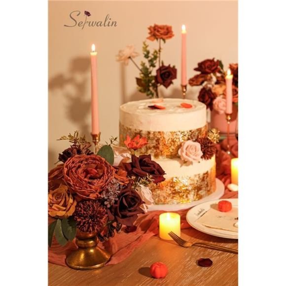 Artificial Flowers Silk Flower Cake Flowers Fake Roses Orange Burgundy Flowers - Picture 3 of 6